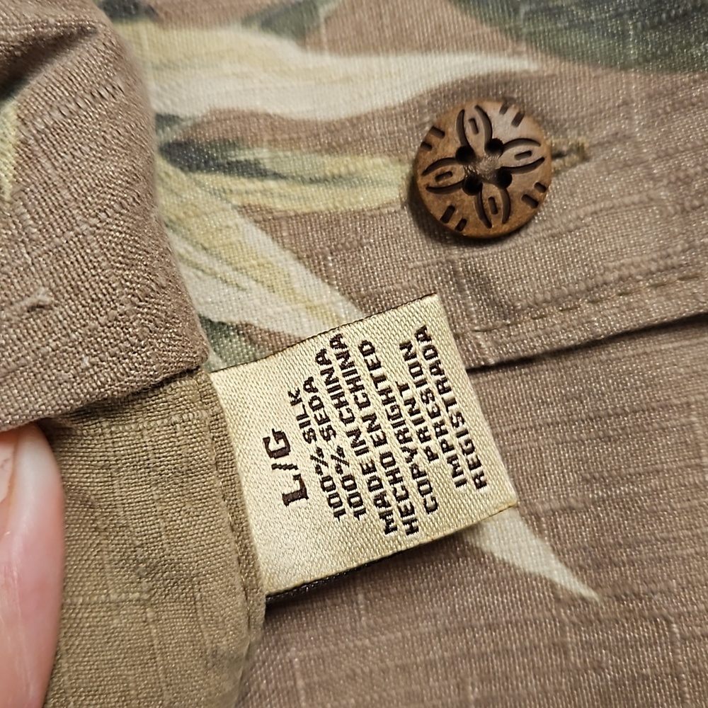 JAMAICA JAXX 'Authentic Island Style' Large tan bamboo palm fronds button EUC - Picture 8 of 10